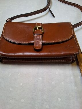 Patricia Nash Saddle Brown Leather Buckle Crossbody